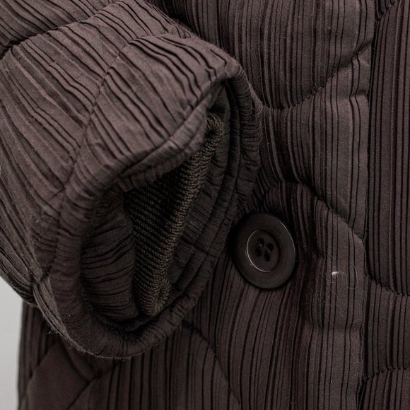 Issey Miyake Taupe Pleated Quilted Coat - Picture 6 of 10